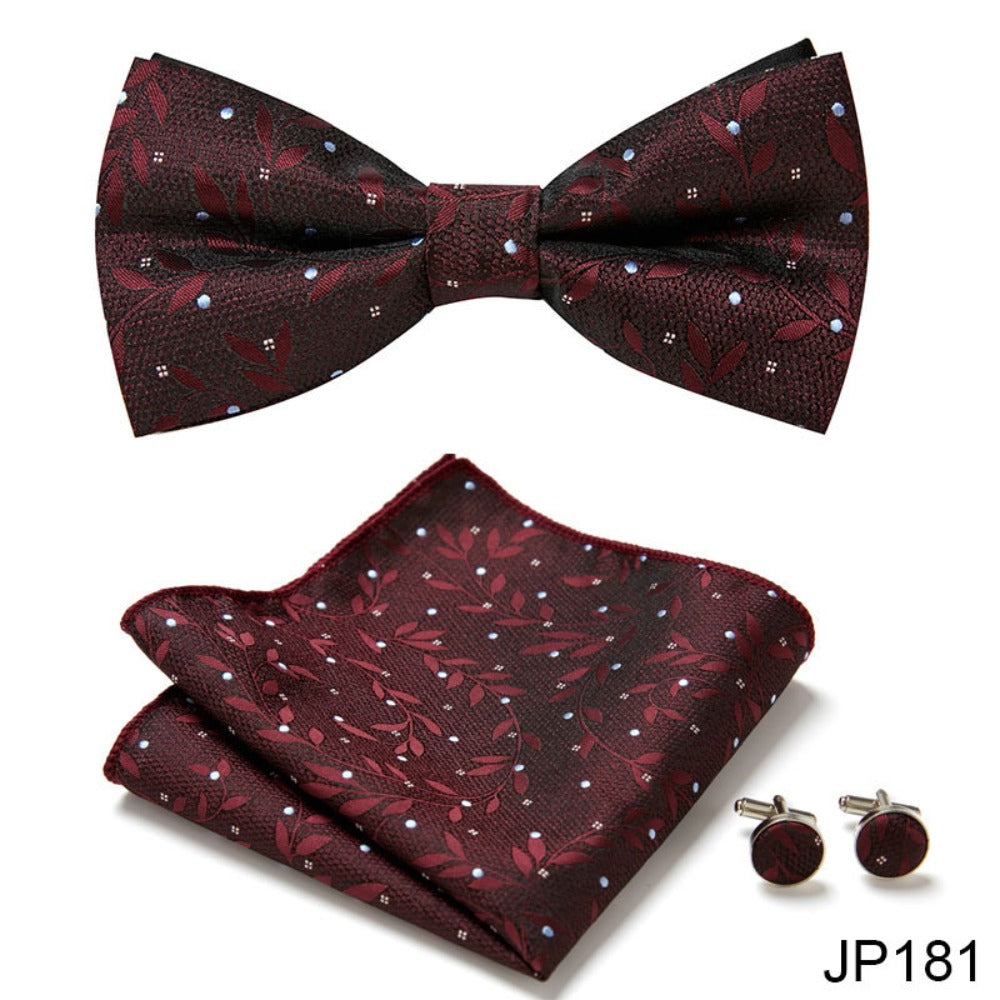 Rosewood Red Floral Pattern Tie Set / Pocket Square, Bowtie, Tie Clip, Cufflinks / Gift for Him / Wedding Groomsmen Gift / Men's Gift Box