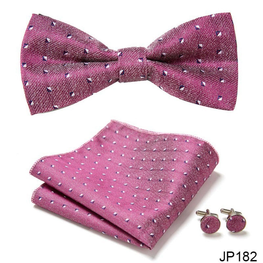 Burgundy Pink Pattern Tie Set / Pocket Square, Bowtie, Tie Clip, Cufflinks / Gift for Him / Wedding Groomsmen Gift / Men's Gift Box