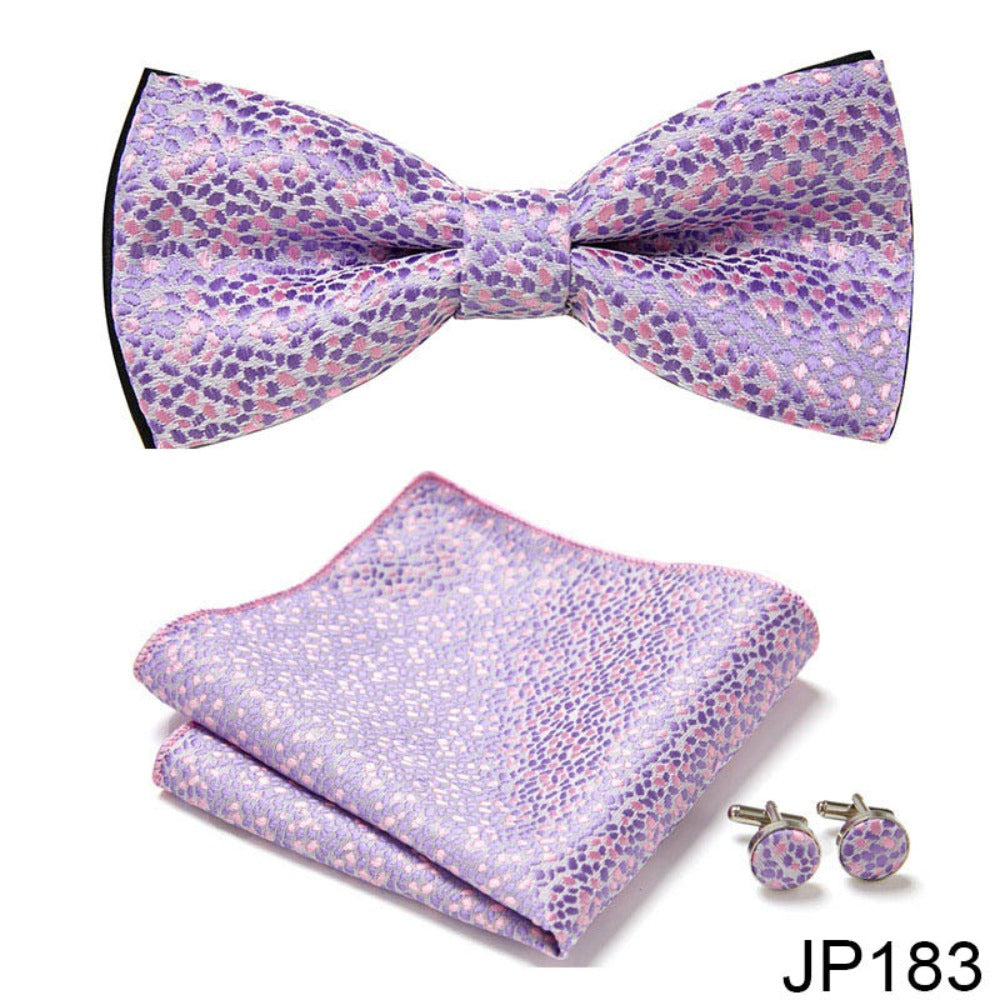 Lavender Pattern Tie Set / Pocket Square, Bowtie, Tie Clip, Cufflinks / Gift for Him / Wedding Groomsmen Gift / Men's Gift Box / Purple