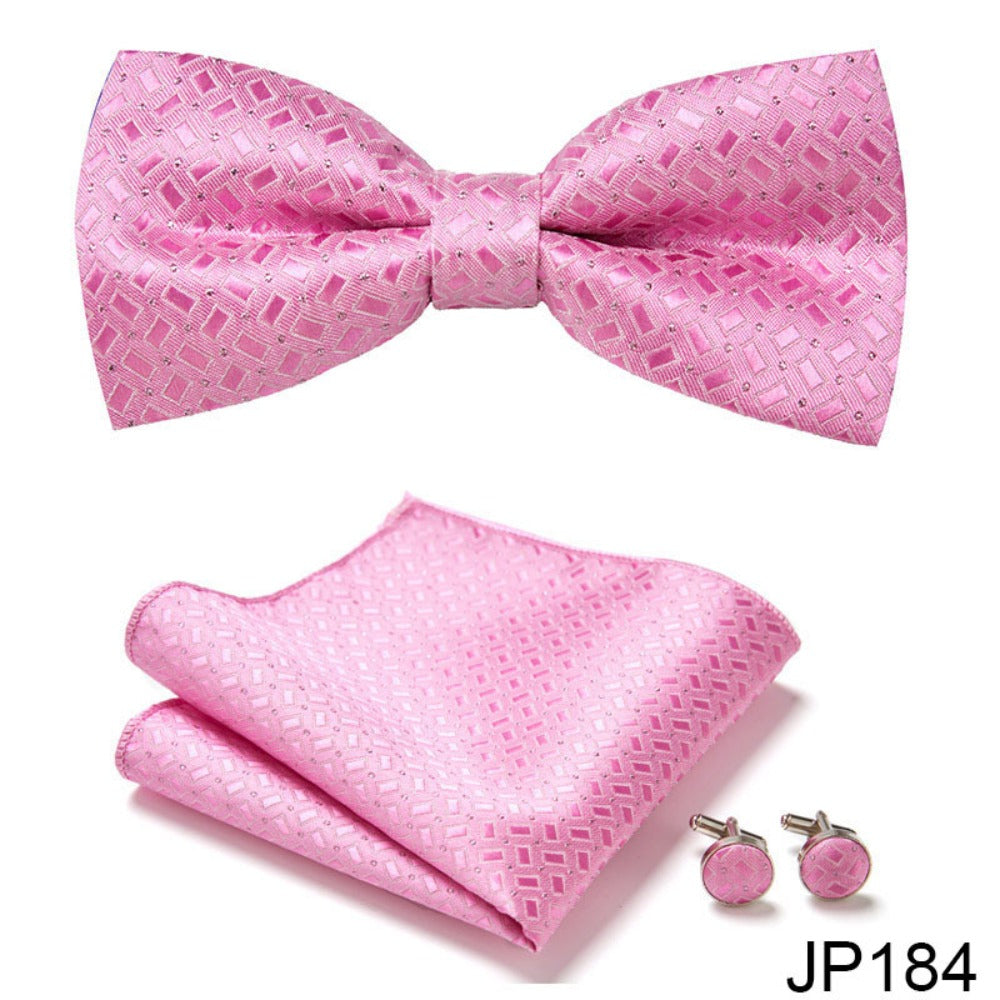 Pink Tie Set / Pink Pocket Square, Bowtie, Tie Clip, Cufflinks / Gift for Him / Wedding Groomsmen Gift / Men's Gift Box / Party Style