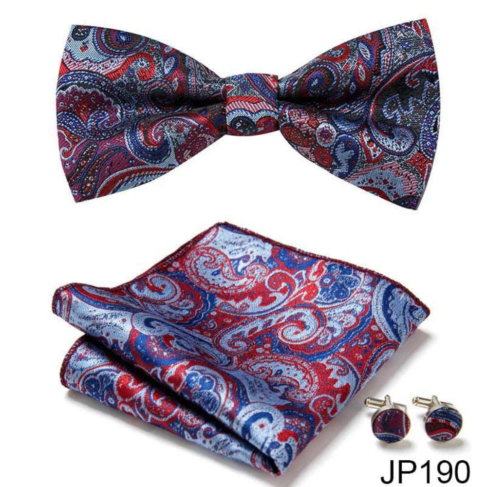 Red and Blue Paisley Tie Set / Pocket Square, Bowtie, Tie Clip, Cufflinks / Gift for Him / Wedding Groomsmen Gift / Men's Gift Box / Purple