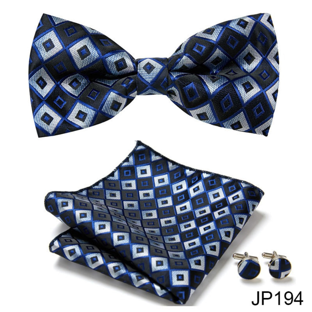 Royal Blue Square Pattern Tie Set / Pocket Square, Bowtie, Tie Clip, Cufflinks / Gift for Him / Wedding Groomsmen Gift / Men's Gift Box