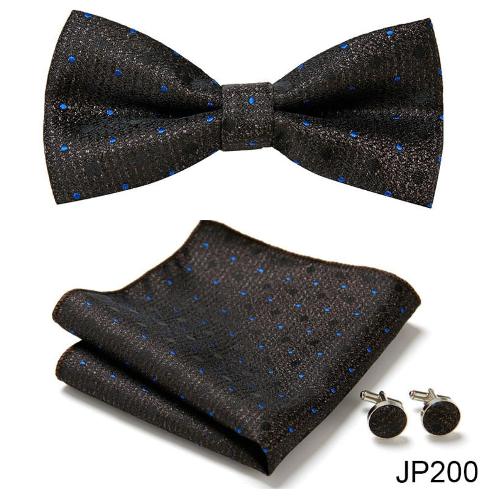 Dark Black Galaxy Pattern Tie Set / Pocket Square, Bowtie, Tie Clip, Cufflinks / Gift for Him / Wedding Groomsmen Gift / Men Gift Box