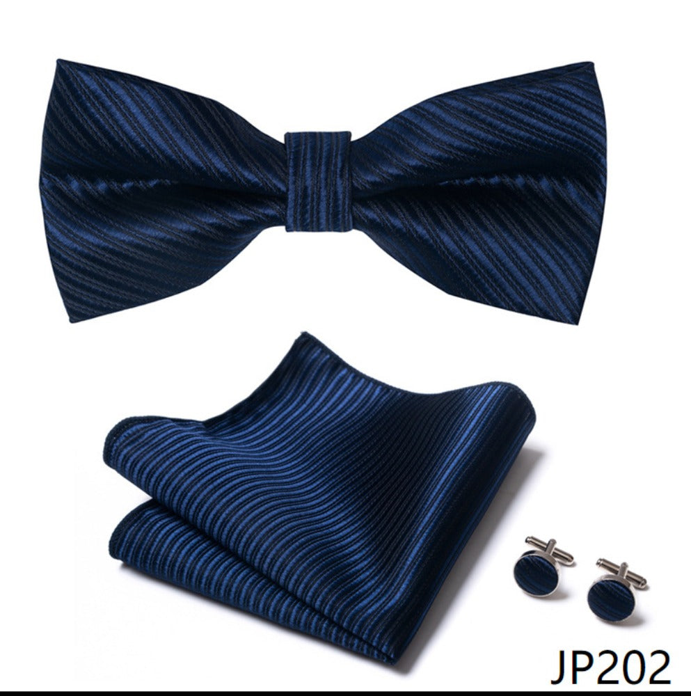 Solid Navy Blue Stripe Necktie Set / Pocket Square Tie Bowtie Cufflinks Set / Wedding Tie / Tie Clips / Gift for him Mens Groomsmen Gift