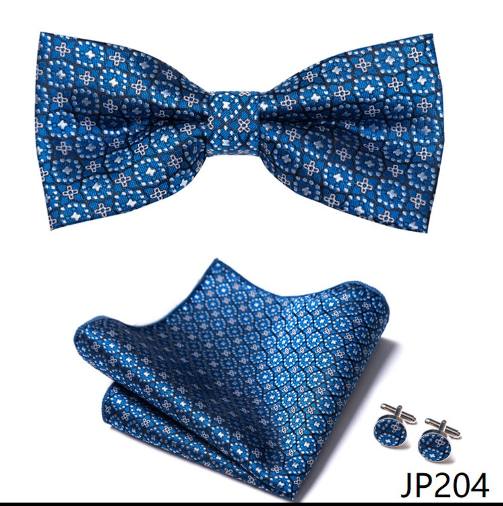 Floral Blue Necktie Set / Pocket Square Tie Bowtie Cufflinks Set / Wedding Tie / Tie Clips / Gift for him Mens Groomsmen Gift