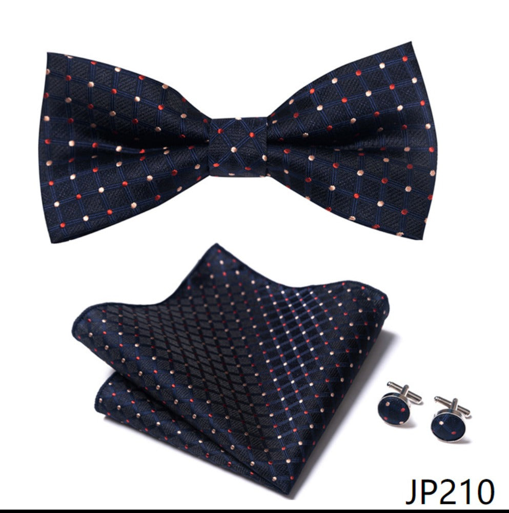 Navy Blue Dot Pattern Necktie Set / Pocket Square Tie Bowtie Cufflinks Set / Wedding Tie / Tie Clips / Gift for him Mens Groomsmen Gift