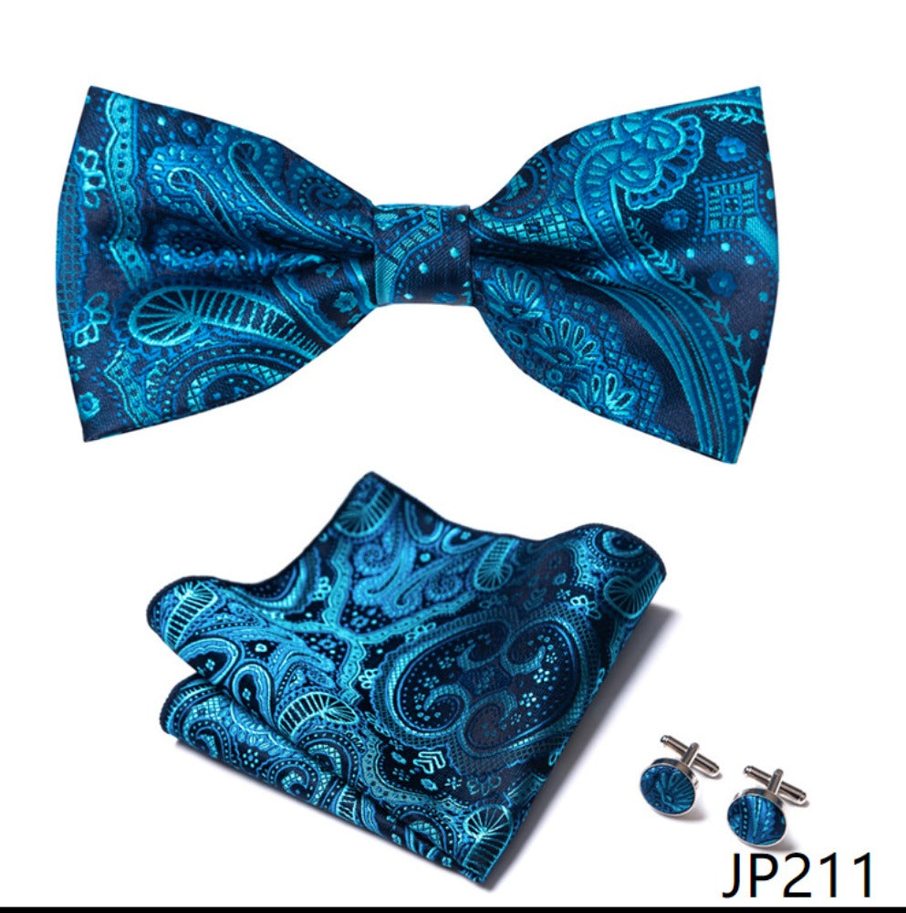 Cyan Blue Paisley Pattern Necktie Set / Pocket Square Tie Bowtie Cufflinks Set / Wedding Tie / Tie Clips / Gift for him Mens Groomsmen Gift