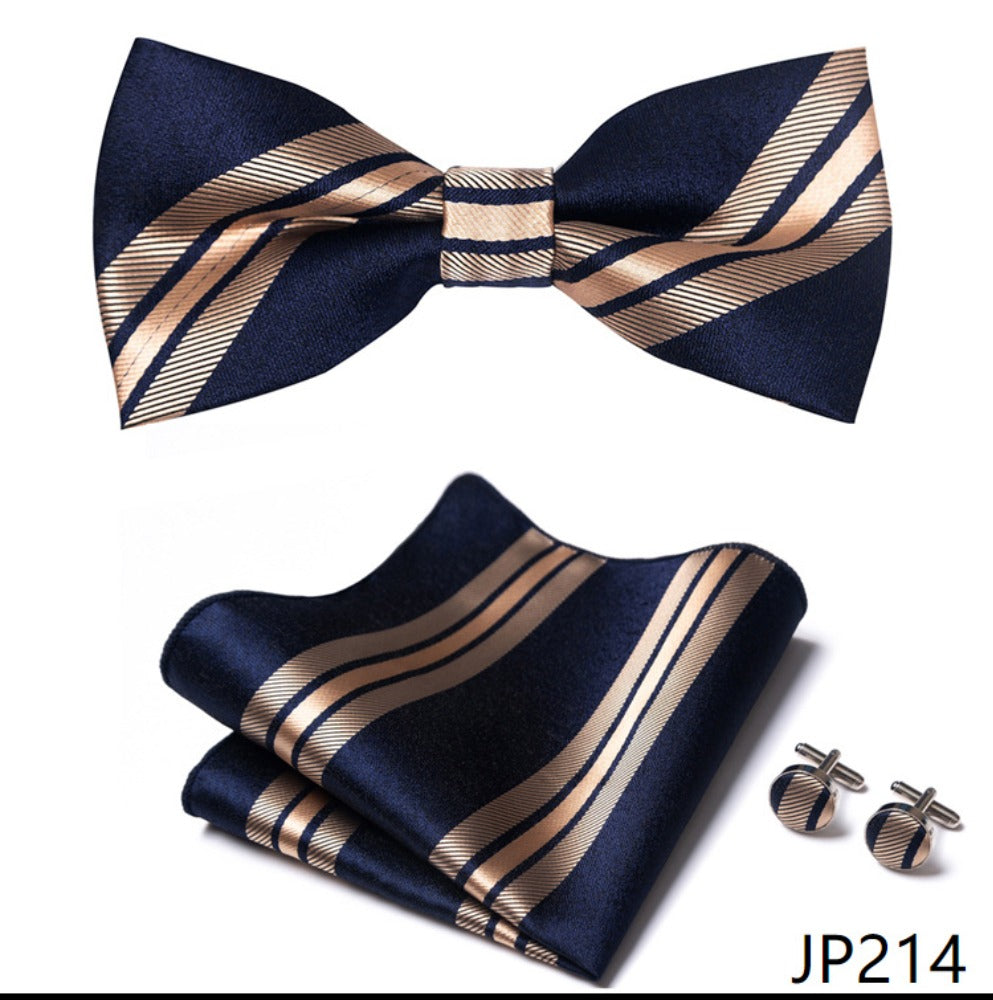 Navy Blue Rose Gold Stripe Necktie Set / Pocket Square Tie Bowtie Cufflinks Set / Wedding Tie / Tie Clips / Gift for him Mens Groomsmen Gift