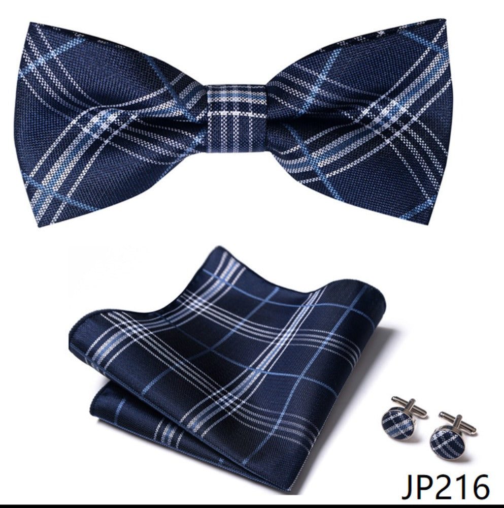 Navy Blue Stripe Pattern Necktie Set / Pocket Square Tie Bowtie Cufflinks Set / Wedding Tie / Tie Clips / Gift for him Mens Groomsmen Gift