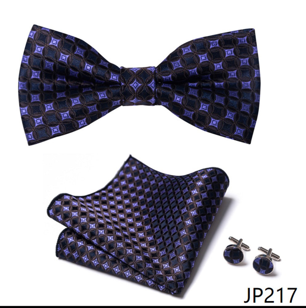 Purple Sqaure Pattern Necktie Set / Pocket Square Tie Bowtie Cufflinks Set / Wedding Tie / Tie Clips / Gift for him Mens Groomsmen Gift