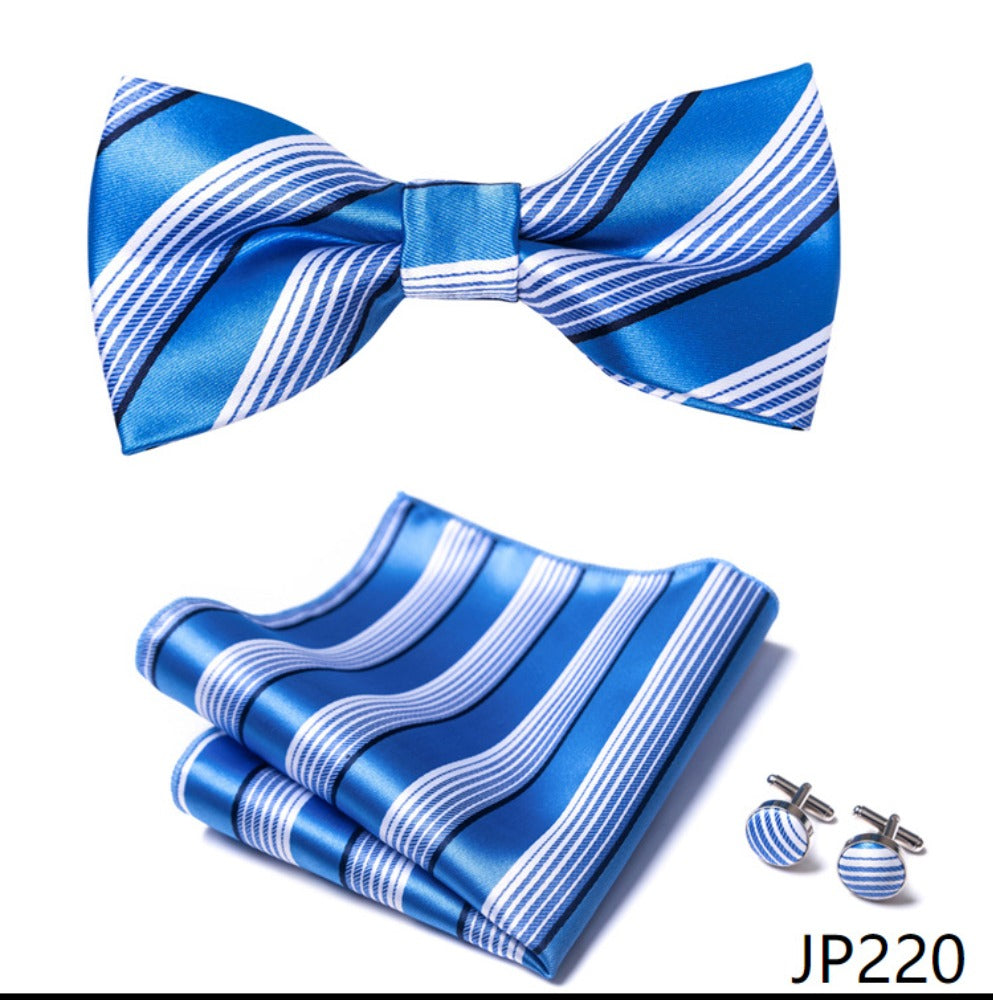 Baby Blue Stripe Necktie Set / Pocket Square Tie Bowtie Cufflinks Set / Wedding Tie / Tie Clips / Gift for him Mens Groomsmen Gift