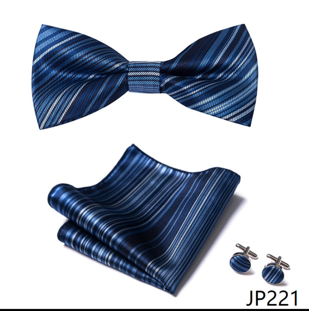 Ocean Blue Stripe Necktie Set / Pocket Square Tie Bowtie Cufflinks Set / Wedding Tie / Tie Clips / Gift for him Mens Groomsmen Gift