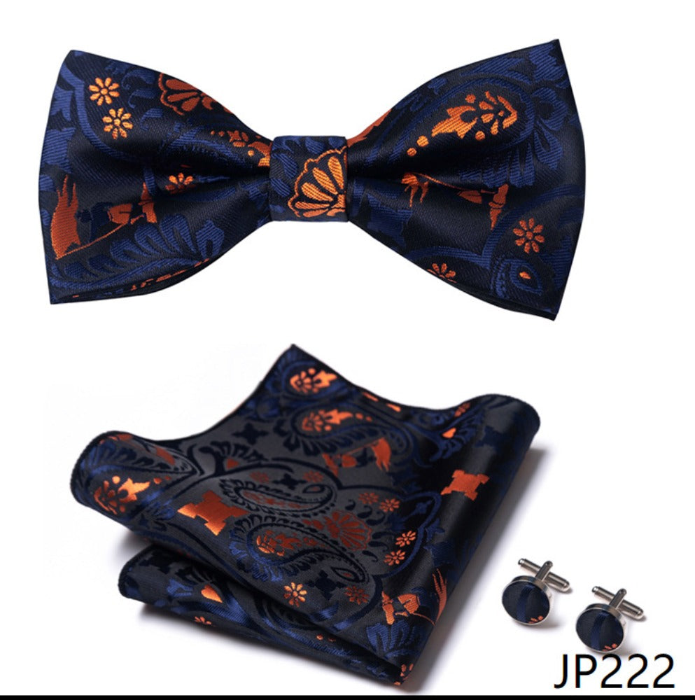 Black Orange Paisley Necktie Set / Pocket Square Tie Bowtie Cufflinks Set / Wedding Tie / Tie Clips / Gift for him Mens Groomsmen Gift