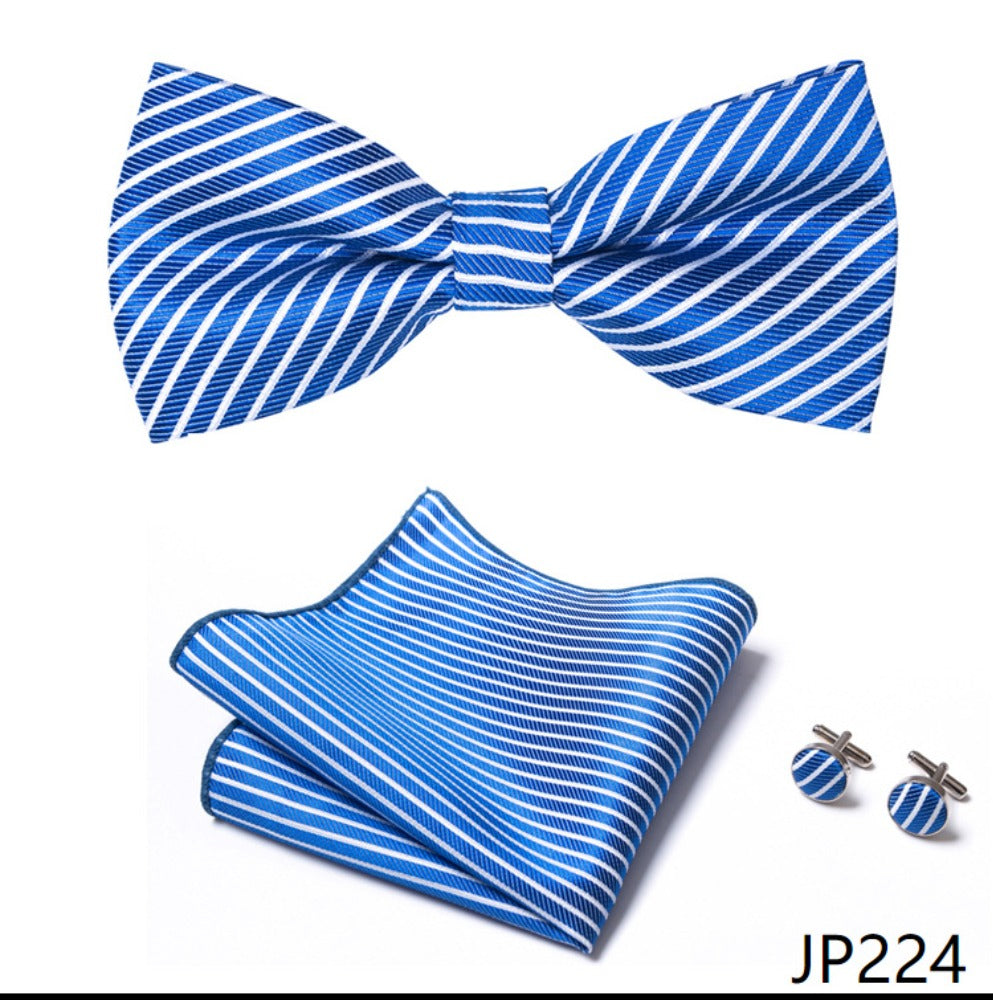 Blue Stripe Tie Set / Pocket Square Tie Bowtie Cufflinks Set / Wedding Tie / Tie Clips / Gift for him Mens Groomsmen Gift