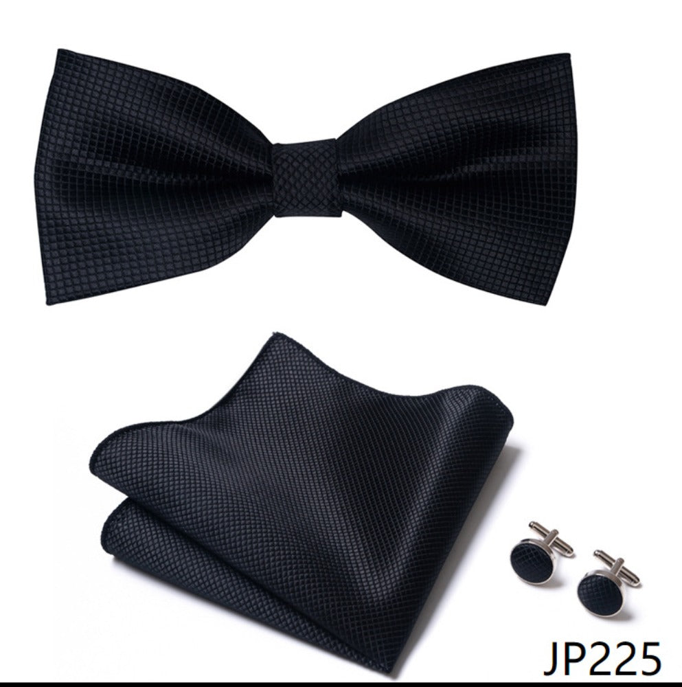 Black Tie Set Premium Necktie and Clip / Pocket Square Tie Bowtie Cufflinks Set / Wedding Tie / Tie Clips / Gift for him Mens Groomsmen Gift