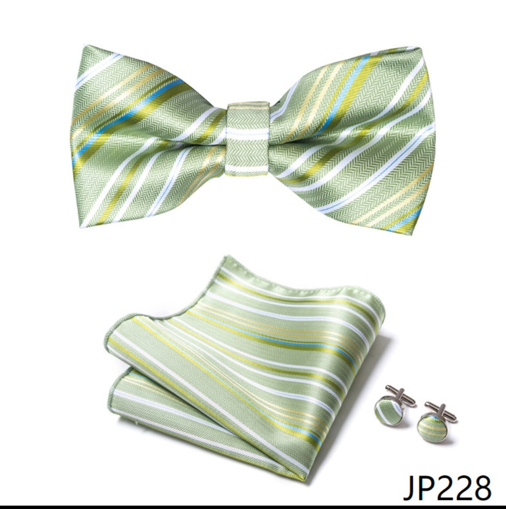 Creamy Green Stripe Pattern Tie Set / Pocket Square Tie Bowtie Cufflinks Set / Wedding Tie / Tie Clips / Gift for him Mens Groomsmen Gift