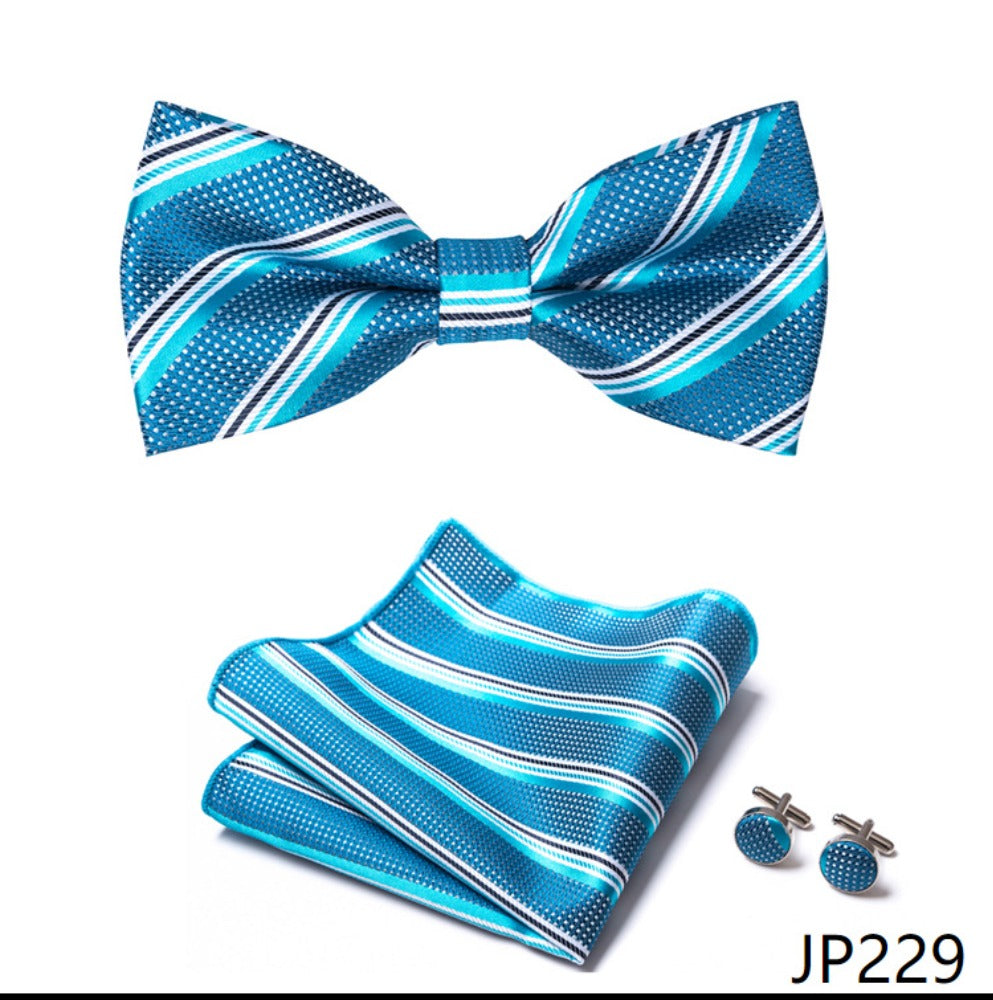 Blue Stripe Pattern Tie Set / Pocket Square Tie Bowtie Cufflinks Set / Wedding Tie / Tie Clips / Gift for him Mens Groomsmen Gift