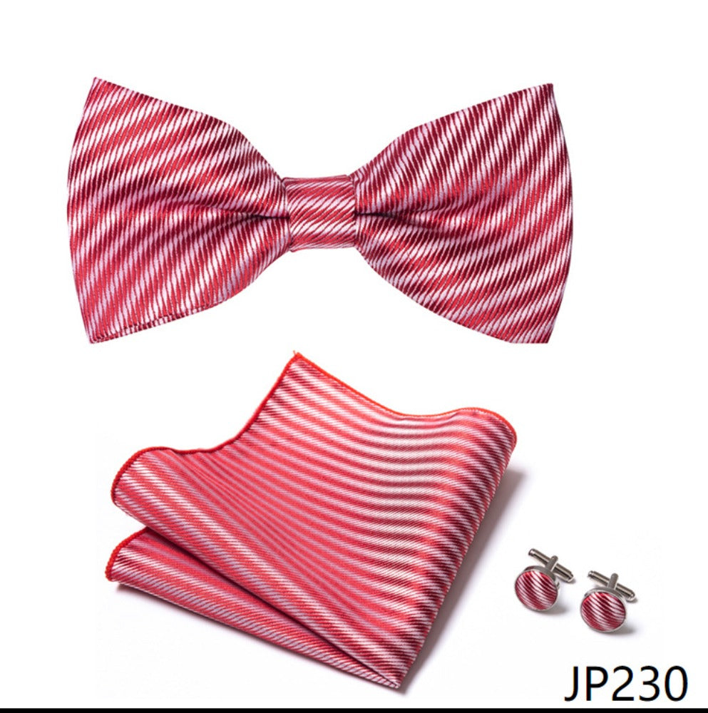 Red Stripe Pattern Tie Set / Pocket Square Tie Bowtie Cufflinks Set / Wedding Tie / Tie Clips / Gift for him Mens Groomsmen Gift