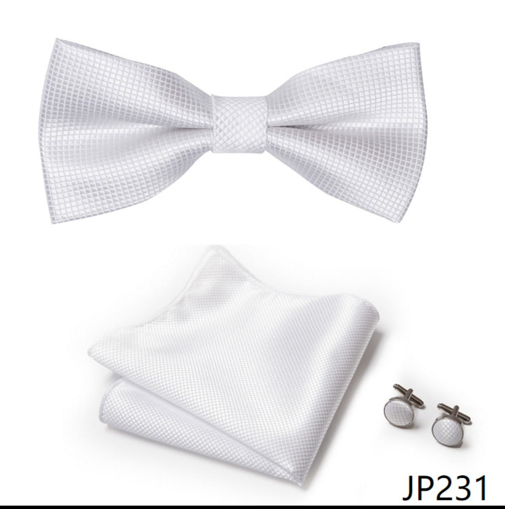 White Tie Set / Pocket Square Tie Bowtie Cufflinks Set / Wedding Tie / Tie Clips / Gift for him Mens Groomsmen Gift