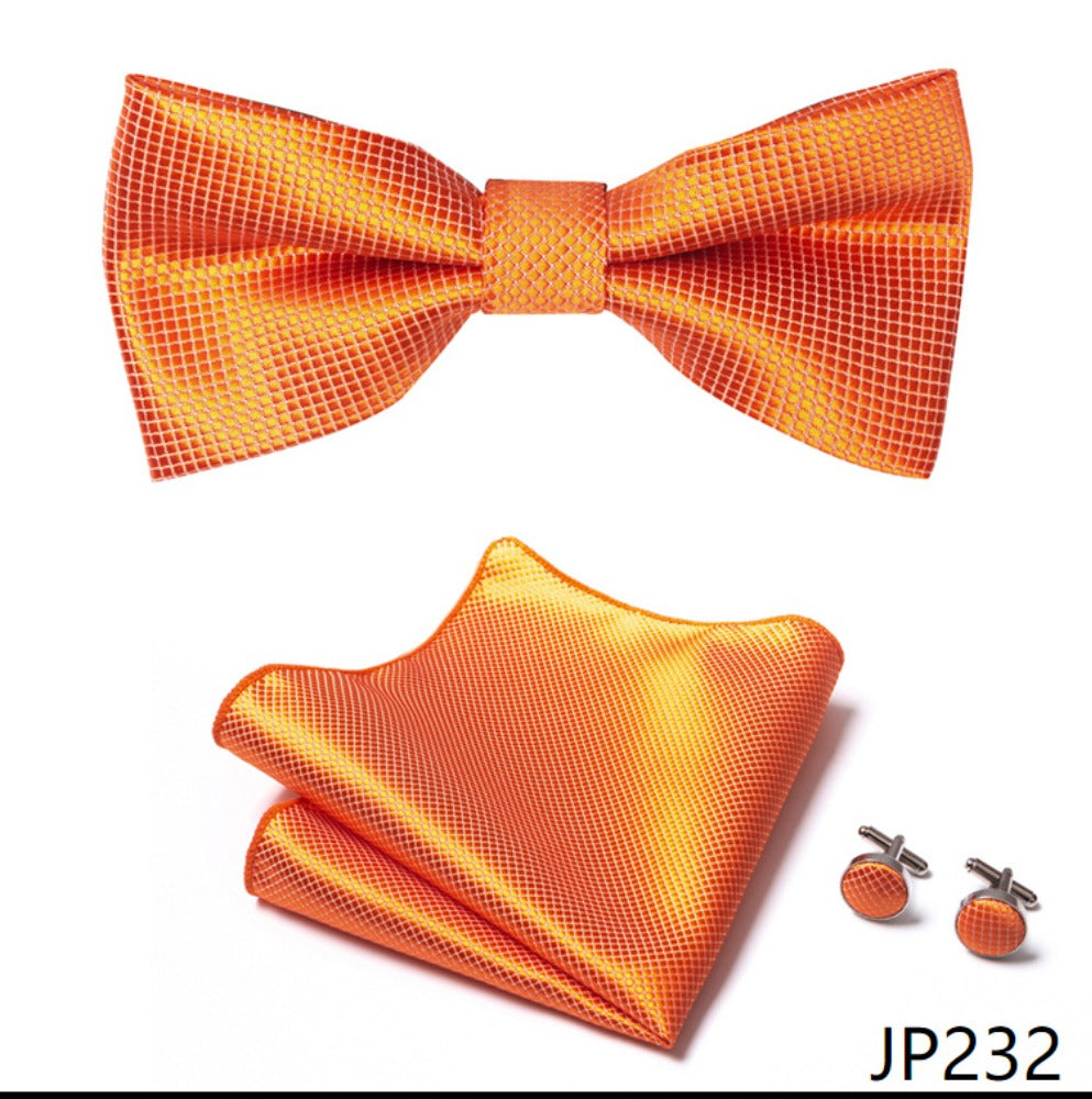 Orange Tie Set / Pocket Square Tie Bowtie Cufflinks Set / Wedding Tie / Tie Clips / Gift for him Mens Groomsmen Gift