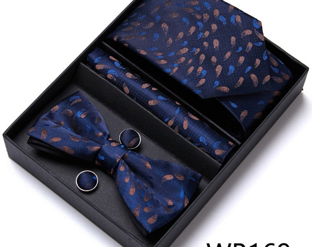 Blue Painting graffiti Paisley Tie Set / Pocket Square, Bowtie, Tie Clip, Cufflinks / Gift for Him / Wedding Groomsmen Gift / Men's Present