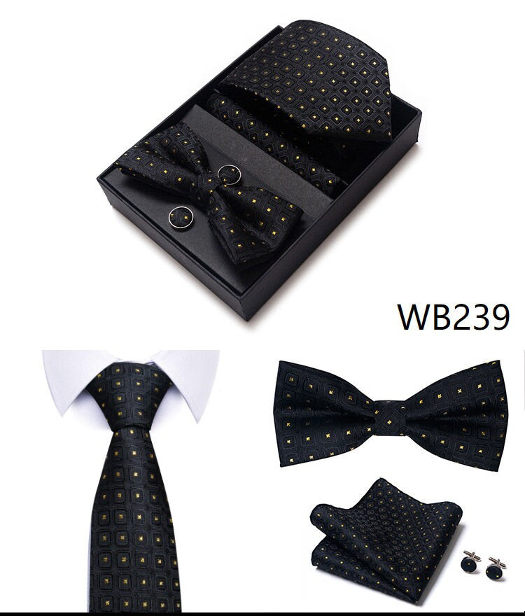 Black Cat Necktie Pocket Square Set /  Tie Bowtie Cufflinks Set / Wedding Tie /Tie Clips/ Gift for him / Mens anniversary Groomsmen Gift