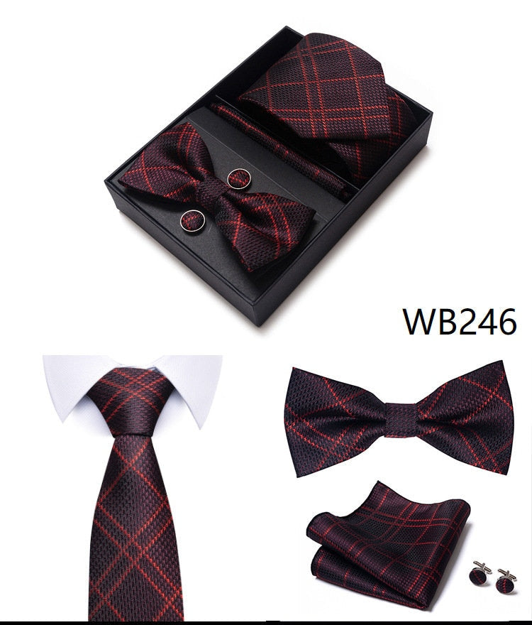 Scottish Tartan Pattern Tie Set / Pocket Square Tie Bowtie Cufflinks Set / Wedding Tie / Tie Clips / Gift for him Mens Groomsmen Gift