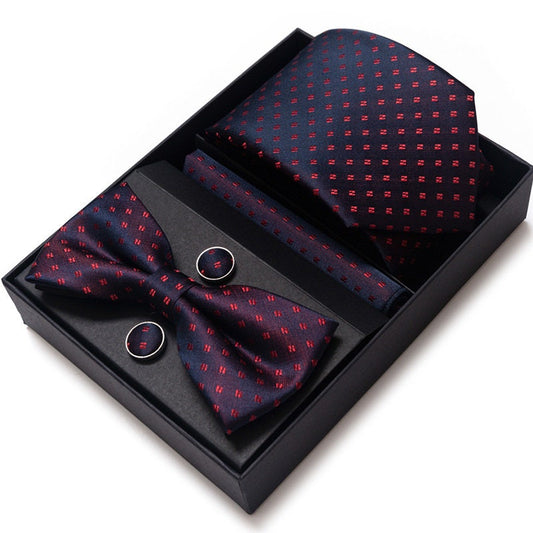 Burgundy Red Necktie Set / Pocket Square Tie Bowtie Cufflinks Set / Wedding Tie / Tie Clips / Gift for him Mens Groomsmen Gift