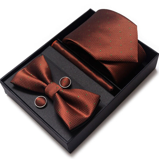 Coffee Brown Tie Set / Pocket Square Tie Bowtie Cufflinks Set / Wedding Tie /Tie Clips/ Gift for him / Mens anniversary Groomsmen Gift