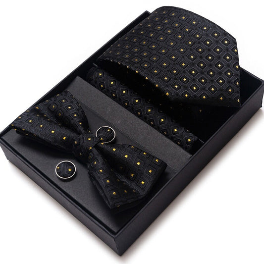 Black Cat Necktie Pocket Square Set /  Tie Bowtie Cufflinks Set / Wedding Tie /Tie Clips/ Gift for him / Mens anniversary Groomsmen Gift