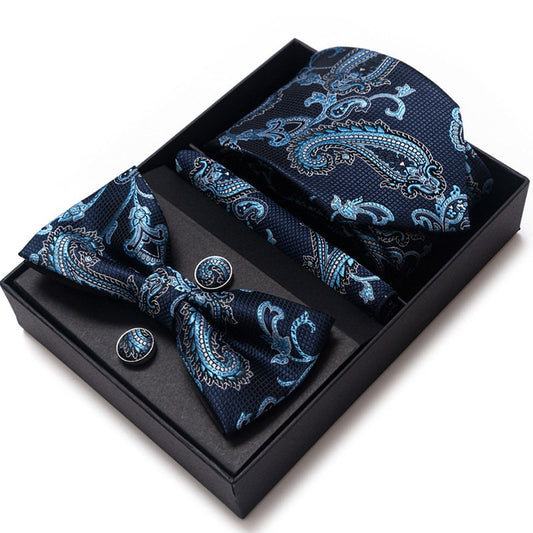 Royal Blue Paisley Tie Set / Pocket Square Tie Bowtie Cufflinks Set / Wedding Tie / Tie Clips / Gift for him Mens Groomsmen Gift