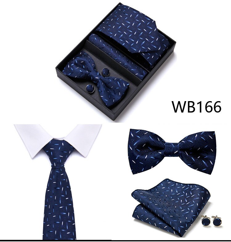 Navy Blue Paisley Tie Set / Tie, Bowtie, Pocket Square, Tie Clip, Cufflinks / Gift for Him / Wedding Groomsmen Gift Set / Men's Present