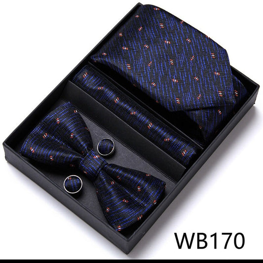 Black and Blue Scratch Tie Set / Pocket Square, Bowtie, Tie Clip, Cufflinks / Gift for Him / Wedding Groomsmen Gift / Men's Present