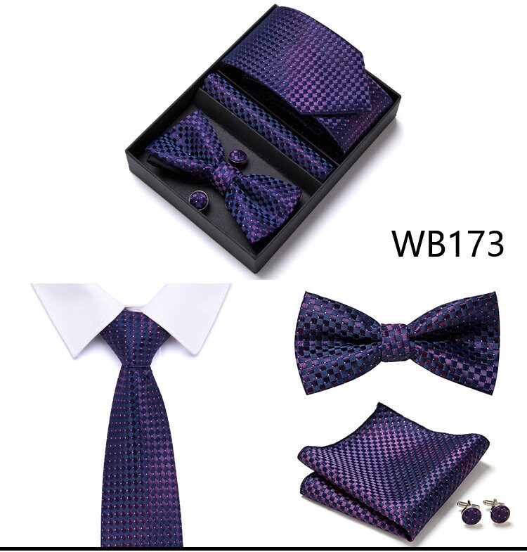 Regency Purple Pattern Tie Set / Pocket Square, Bowtie, Tie Clip, Cufflinks / Gift for Him / Wedding Groomsmen Gift / Men's Present / Box