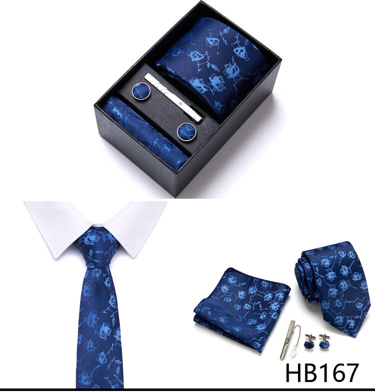 Blue Ghost Paisley Tie Set / Tie, Pocket Square, Bowtie, Tie Clip, Cufflinks / Gift for Him / Wedding Groomsmen Gift Set / Men's Present