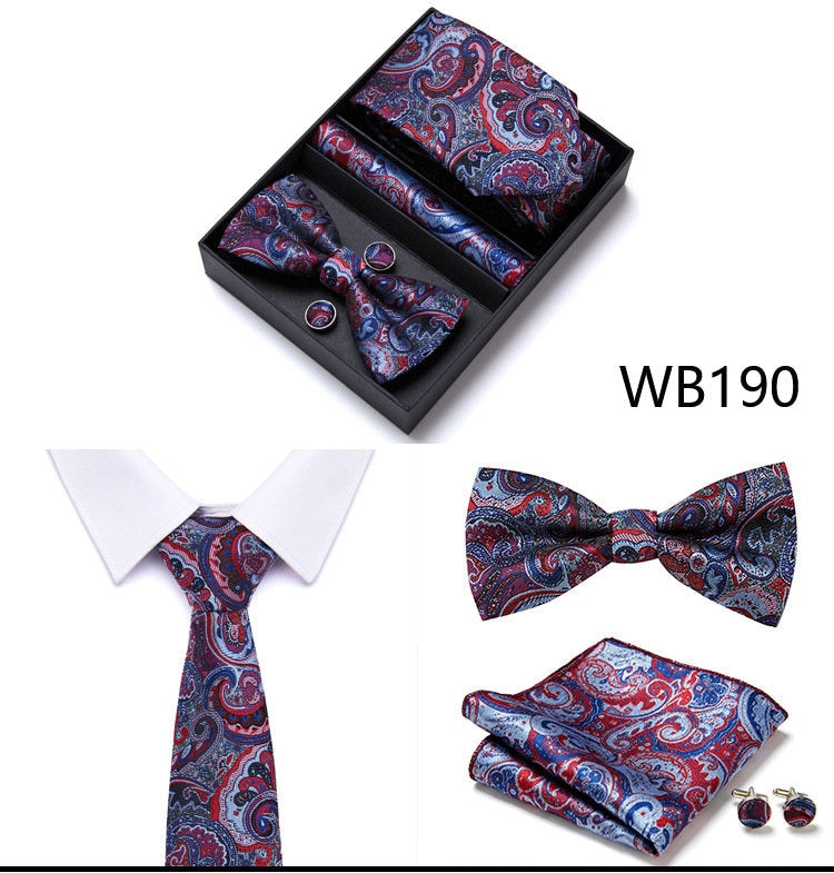 Red and Blue Paisley Tie Set / Pocket Square, Bowtie, Tie Clip, Cufflinks / Gift for Him / Wedding Groomsmen Gift / Men's Gift Box / Purple