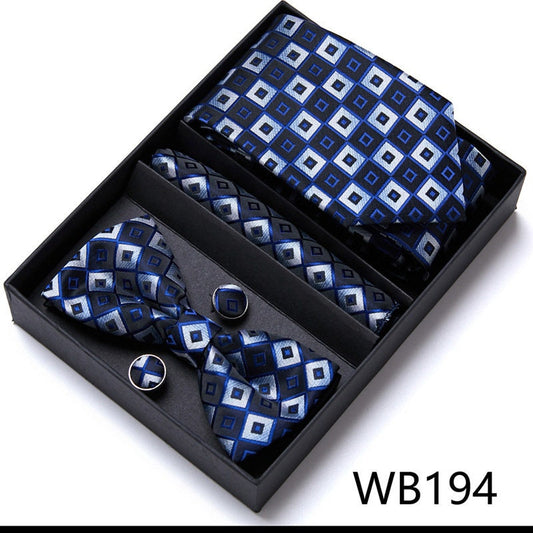 Royal Blue Square Pattern Tie Set / Pocket Square, Bowtie, Tie Clip, Cufflinks / Gift for Him / Wedding Groomsmen Gift / Men's Gift Box