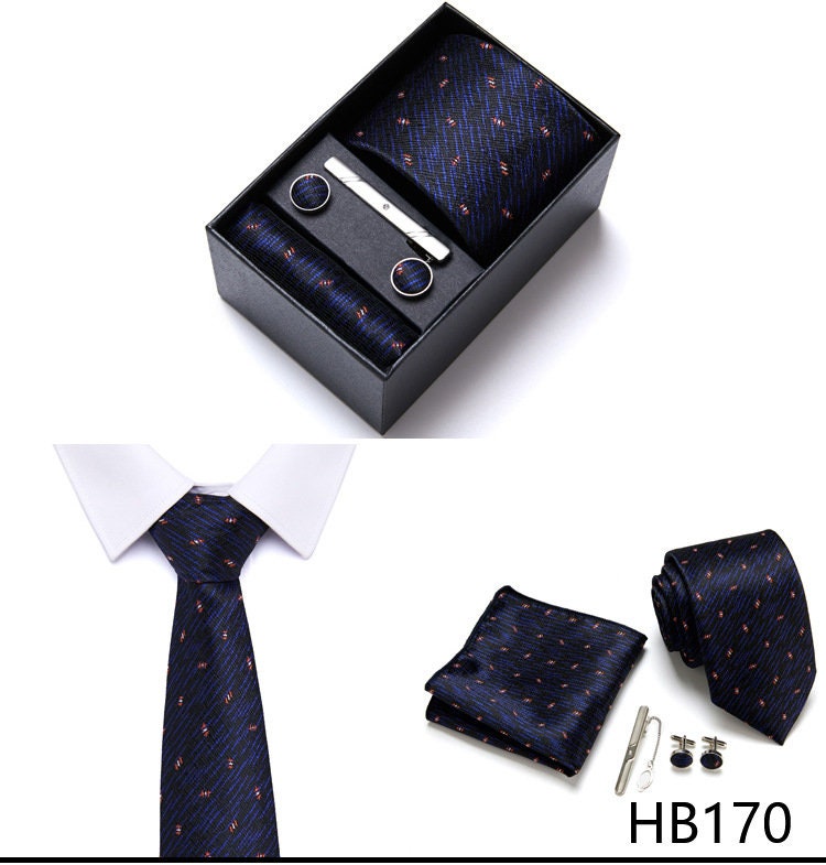 Black and Blue Scratch Tie Set / Pocket Square, Bowtie, Tie Clip, Cufflinks / Gift for Him / Wedding Groomsmen Gift / Men's Present