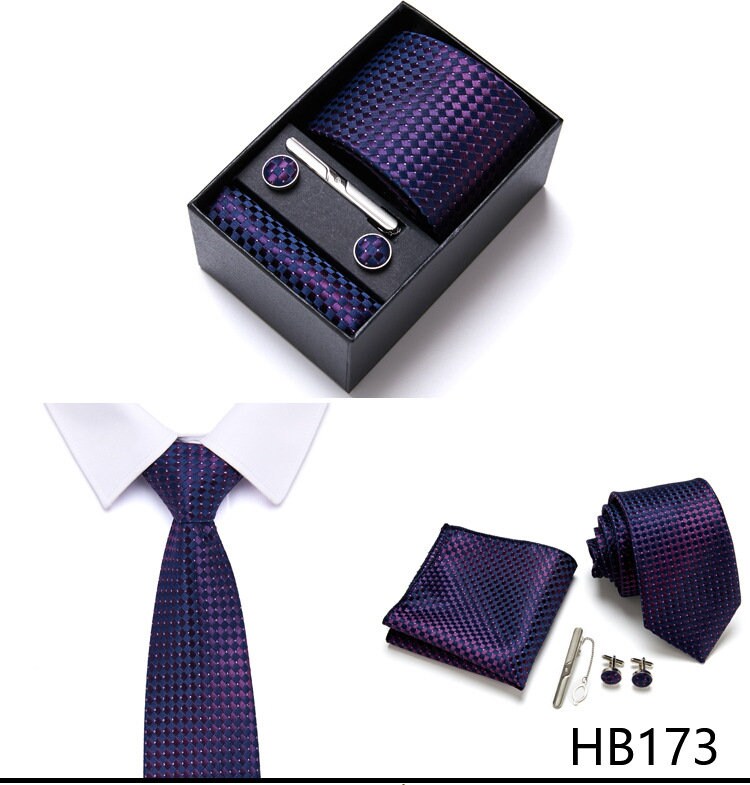 Regency Purple Pattern Tie Set / Pocket Square, Bowtie, Tie Clip, Cufflinks / Gift for Him / Wedding Groomsmen Gift / Men's Present / Box