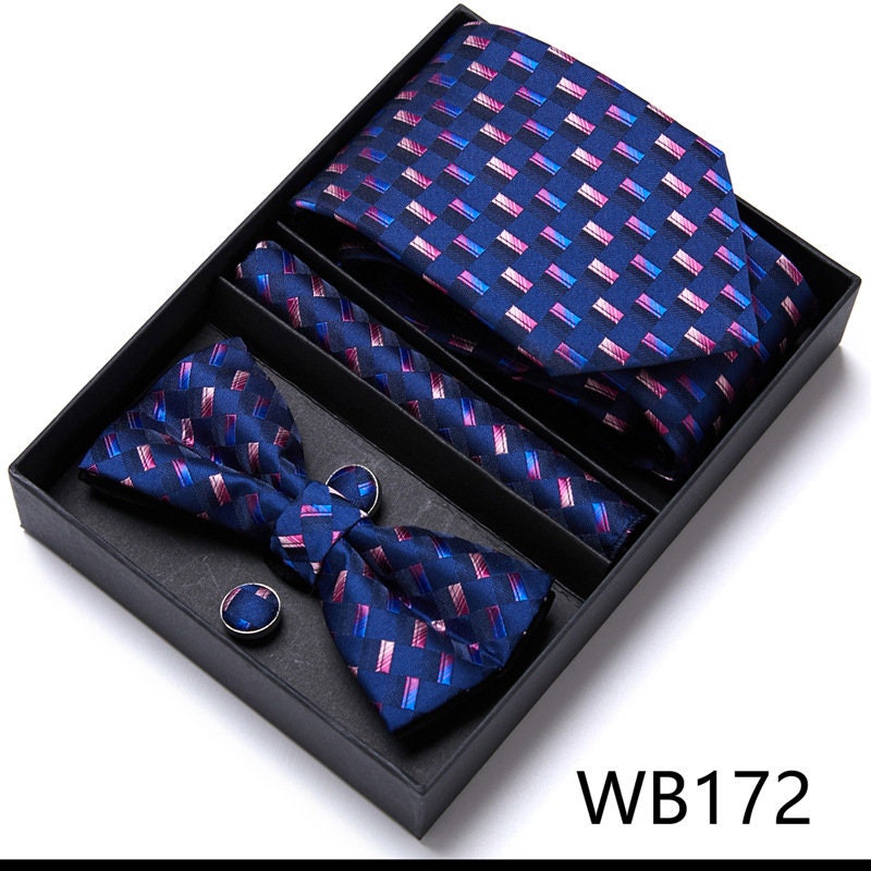 Outstanding Pattern Tie Set / Pocket Square, Bowtie, Tie Clip, Cufflinks / Gift for Him / Wedding Groomsmen Gift / Men's Present / Gift Box