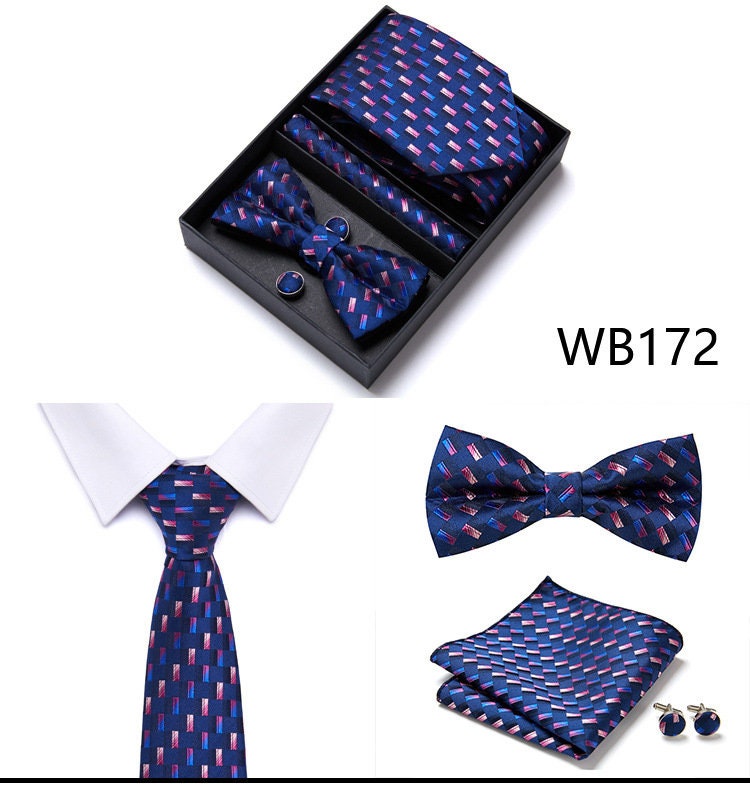 Outstanding Pattern Tie Set / Pocket Square, Bowtie, Tie Clip, Cufflinks / Gift for Him / Wedding Groomsmen Gift / Men's Present / Gift Box