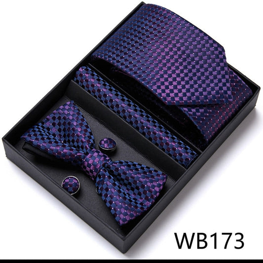 Regency Purple Pattern Tie Set / Pocket Square, Bowtie, Tie Clip, Cufflinks / Gift for Him / Wedding Groomsmen Gift / Men's Present / Box