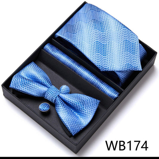 Sky Blue Wave Pattern Tie Set / Pocket Square, Bowtie, Tie Clip, Cufflinks / Gift for Him / Wedding Groomsmen Gift / Men's Present / Box