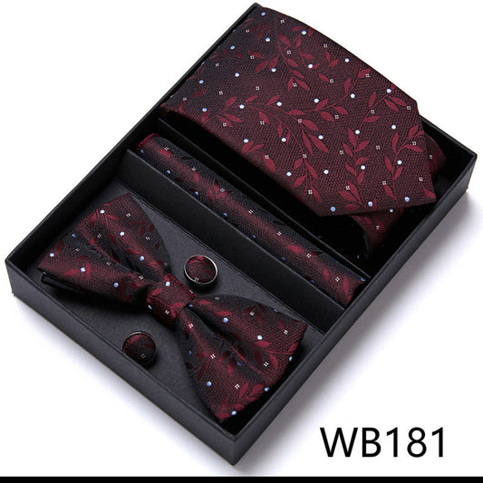 Rosewood Red Floral Pattern Tie Set / Pocket Square, Bowtie, Tie Clip, Cufflinks / Gift for Him / Wedding Groomsmen Gift / Men's Gift Box