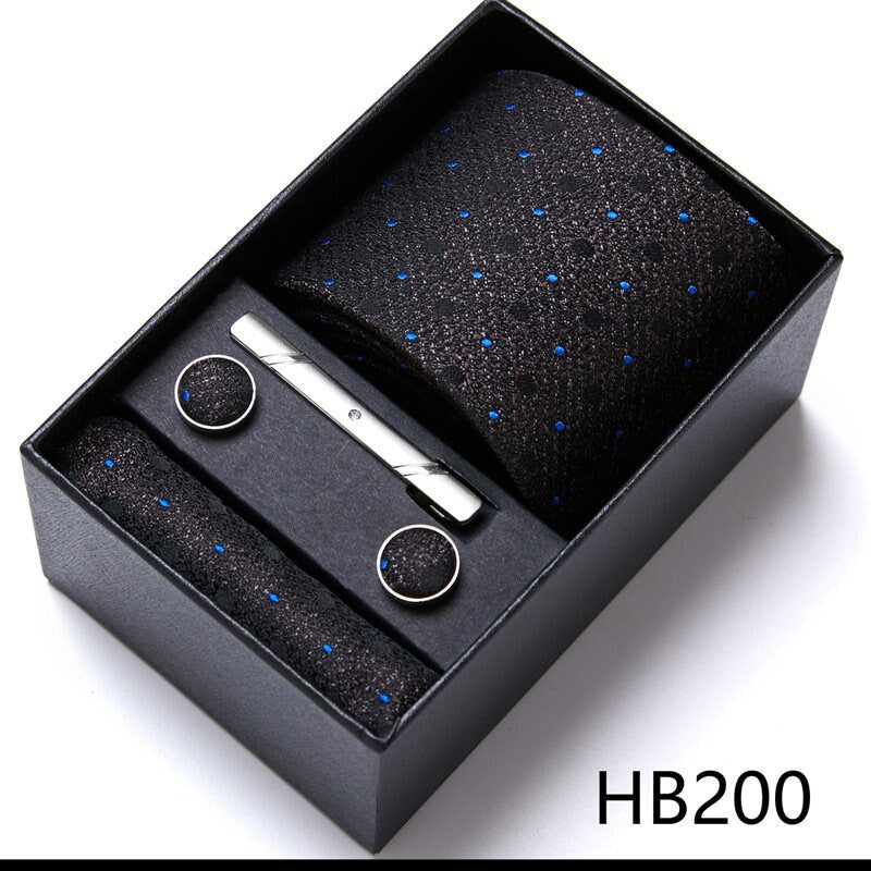 Dark Black Galaxy Pattern Tie Set / Pocket Square, Bowtie, Tie Clip, Cufflinks / Gift for Him / Wedding Groomsmen Gift / Men Gift Box