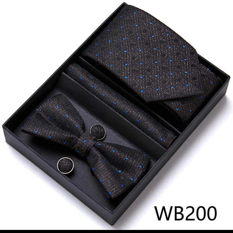 Dark Black Galaxy Pattern Tie Set / Pocket Square, Bowtie, Tie Clip, Cufflinks / Gift for Him / Wedding Groomsmen Gift / Men Gift Box