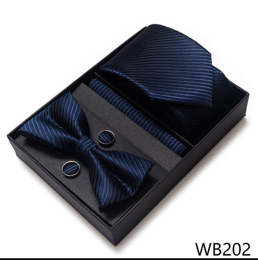 Solid Navy Blue Stripe Necktie Set / Pocket Square Tie Bowtie Cufflinks Set / Wedding Tie / Tie Clips / Gift for him Mens Groomsmen Gift