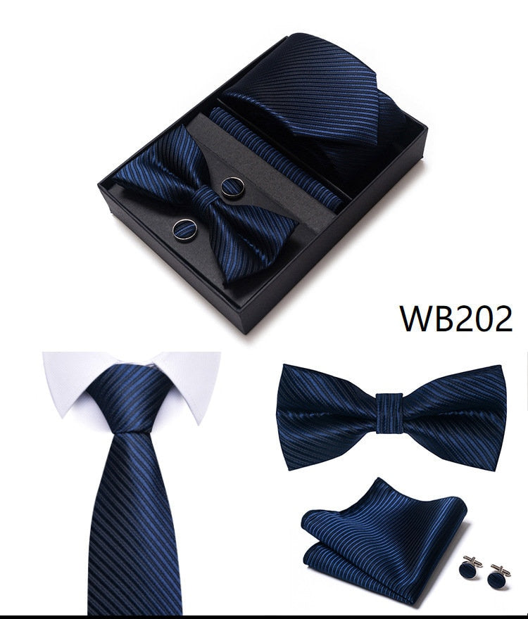 Solid Navy Blue Stripe Necktie Set / Pocket Square Tie Bowtie Cufflinks Set / Wedding Tie / Tie Clips / Gift for him Mens Groomsmen Gift