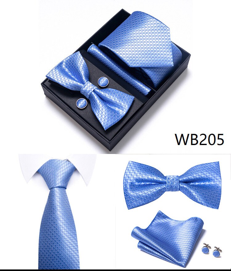 Sky Blue Ocean Wave Necktie Set / Pocket Square Tie Bowtie Cufflinks Set / Wedding Tie / Tie Clips / Gift for him Mens Groomsmen Gift