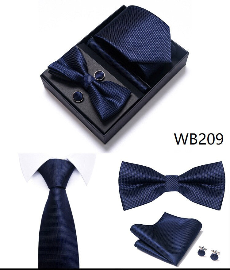 Navy Blue Square Necktie Set / Pocket Square Tie Bowtie Cufflinks Set / Wedding Tie / Tie Clips / Gift for him Mens Groomsmen Gift